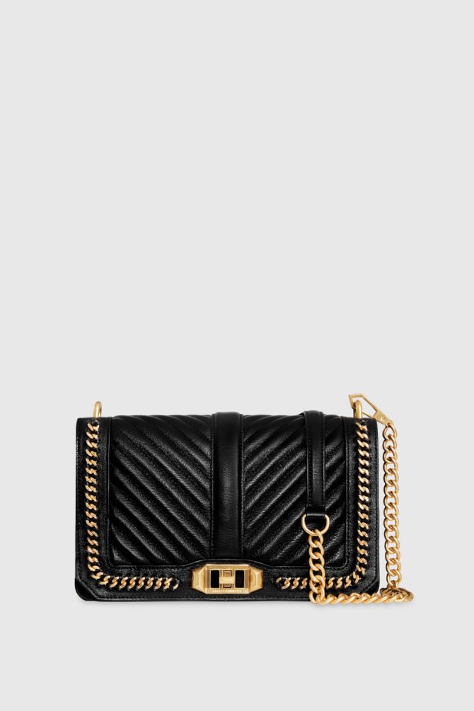 Chevron Quilted Love Crossbody With Chain Inset