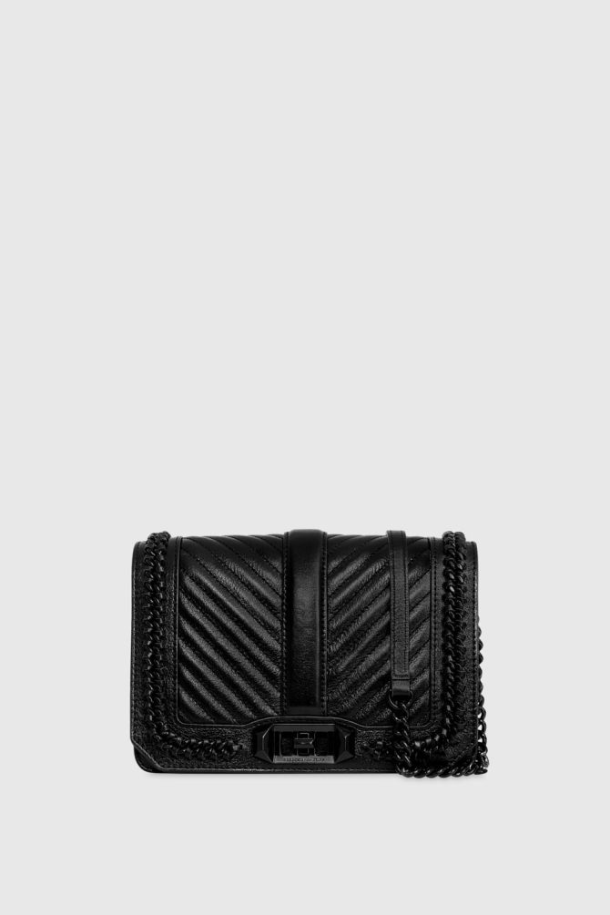 Chevron Quilted Small Love Crossbody with Chain Inset