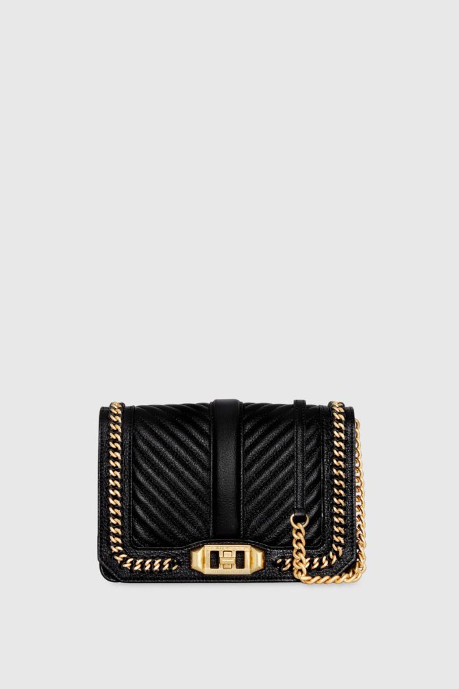 Chevron Quilted Small Love Crossbody With Chain Inset